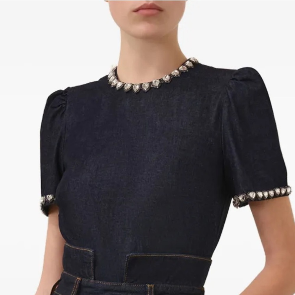 Zimmermann Dark Blue Top with Crystal Embellishments